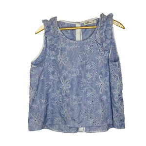 Women's Large Vineyard Vines Blue Pinstripe Floral Embroidered Polyester Blouse